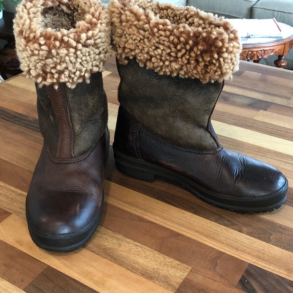 Born Brown Leather & Tan Shearling Winter Boots